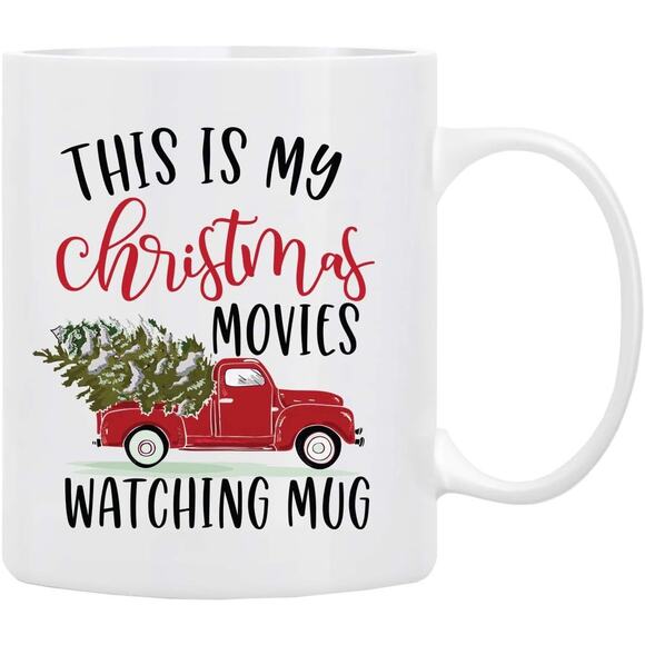 Christmas Movies Watching Mug Holiday Gift Ceramic Cup in Decorative Box - Picture 1 of 7